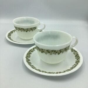Vintage Pyrex Corelle Spring Blossom Crazy Daisy Coffee Mug & Saucer Set 2 sets